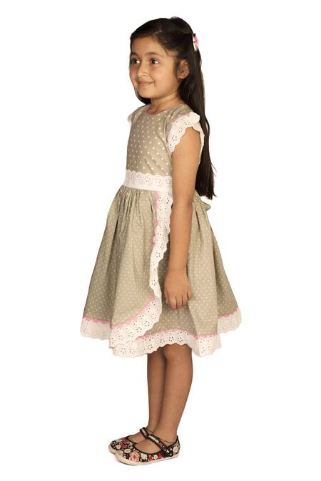 Buy_Ribbon Candy_Grey Cotton Polka Dot Dress_Online_at_Aza_Fashions
