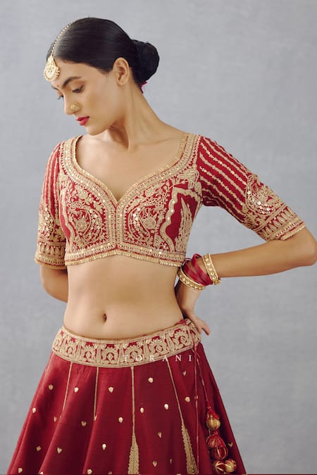 Shop_Torani_Red Dupatta Butterfly Net, Lehenga And Blouse Raw Sindoori Suhani Bridal Set _Online_at_Aza_Fashions