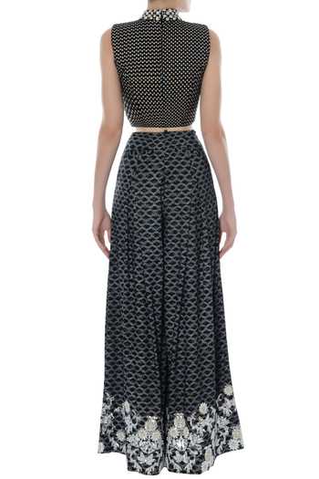 Shop Surendri Black And White Printed Crop Top & Palazzo Pants at Aza Fashions Shop_Surendri_Black And White Printed Crop Top & Palazzo Pants _at_Aza_Fashions