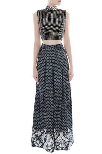 Shop Surendri Black And White Printed Crop Top & Palazzo Pants Online at Aza Fashions Shop_Surendri_Black And White Printed Crop Top & Palazzo Pants _Online_at_Aza_Fashions