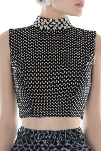Surendri Black And White Printed Crop Top & Palazzo Pants at Aza Fashions Surendri_Black And White Printed Crop Top & Palazzo Pants _at_Aza_Fashions