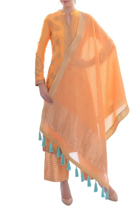 Aiman Orange V Neck Embellished Kurta Set 