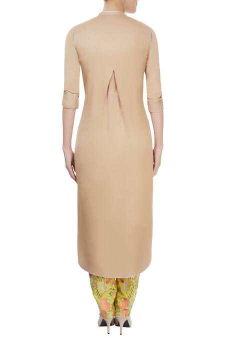 Shop Aiman Beige Mandarin Collar Embroidered Kurta Set at Aza Fashions Shop_Aiman_Beige Mandarin Collar Embroidered Kurta Set_at_Aza_Fashions