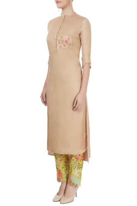 Buy Aiman Beige Mandarin Collar Embroidered Kurta Set Online at Aza Fashions Buy_Aiman_Beige Mandarin Collar Embroidered Kurta Set_Online_at_Aza_Fashions
