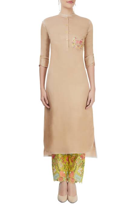 Shop Aiman Beige Mandarin Collar Embroidered Kurta Set Online at Aza Fashions Shop_Aiman_Beige Mandarin Collar Embroidered Kurta Set_Online_at_Aza_Fashions