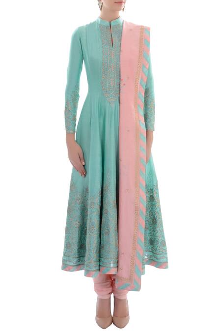 Shop Aiman Blue Embellished Mandarin Collar Anarkali Set Online at Aza Fashions Shop_Aiman_Blue Embellished Mandarin Collar Anarkali Set _Online_at_Aza_Fashions