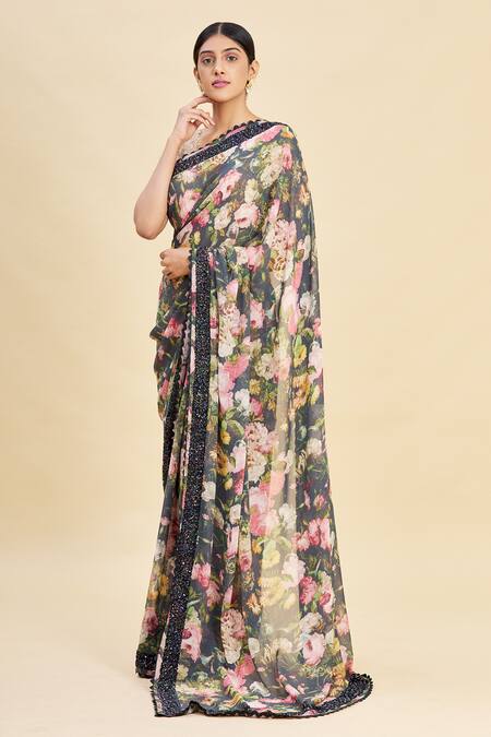 Pallavi Jaikishan_Black Georgette Printed Saree_Online_at_Aza_Fashions