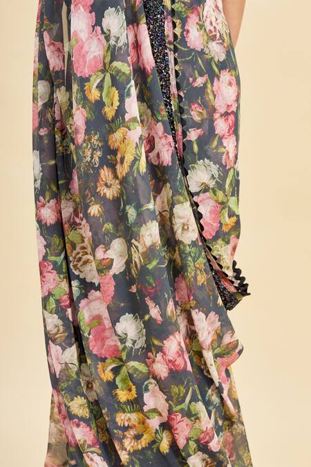 Pallavi Jaikishan_Black Georgette Printed Saree_at_Aza_Fashions