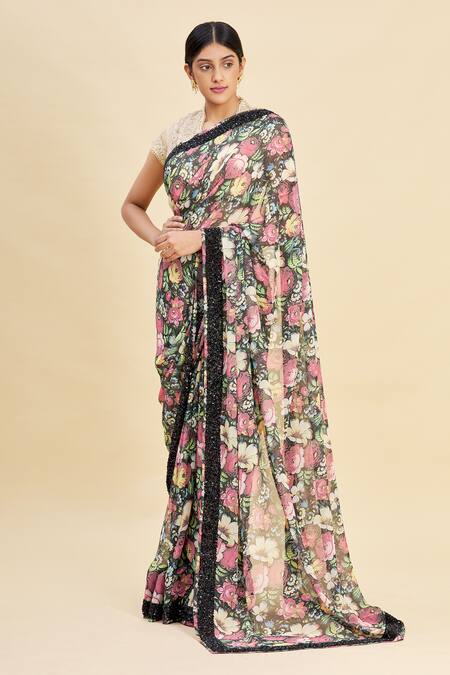Pallavi Jaikishan_Black Georgette Printed Saree_Online_at_Aza_Fashions