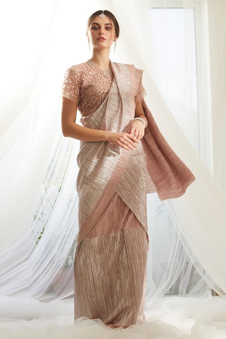 Tasuvure Pink Pleated Saree Gown