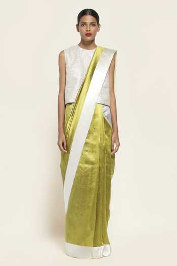Payal Khandwala_Green Reversible Handwoven Silk Saree_Online_at_Aza_Fashions