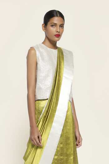 Buy_Payal Khandwala_Green Reversible Handwoven Silk Saree_Online_at_Aza_Fashions