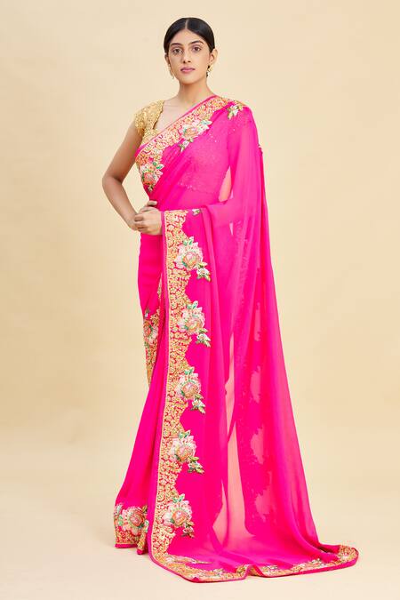 Pallavi Jaikishan_Pink Georgette Embroidered Saree_Online_at_Aza_Fashions