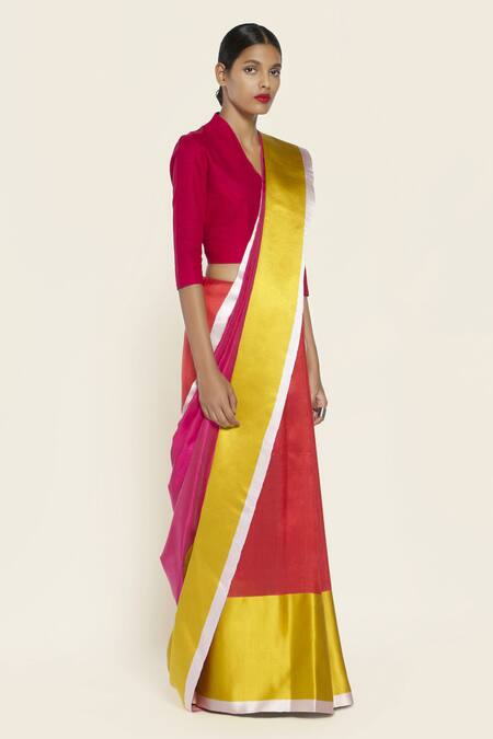 Payal Khandwala Red Reversible Handwoven Silk Saree Online at Aza Fashions Payal Khandwala_Red Reversible Handwoven Silk Saree_Online_at_Aza_Fashions