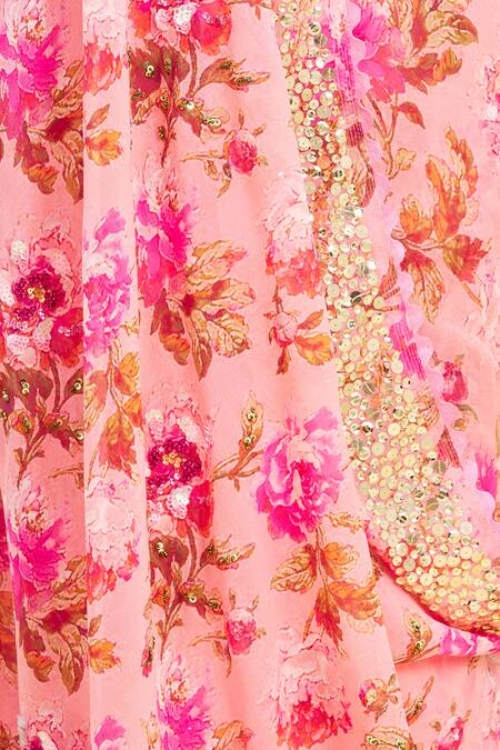 Shop_Pallavi Jaikishan_Pink Georgette Printed Saree_Online_at_Aza_Fashions