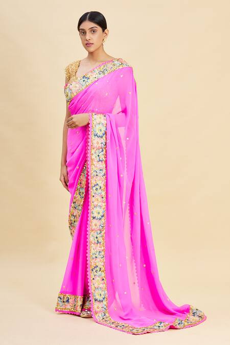 Pallavi Jaikishan_Pink Georgette Embroidered Saree_Online_at_Aza_Fashions