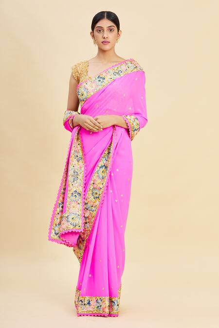 Buy_Pallavi Jaikishan_Pink Georgette Embroidered Saree_Online_at_Aza_Fashions
