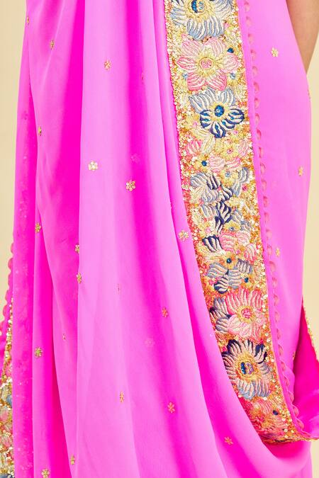Pallavi Jaikishan_Pink Georgette Embroidered Saree_at_Aza_Fashions