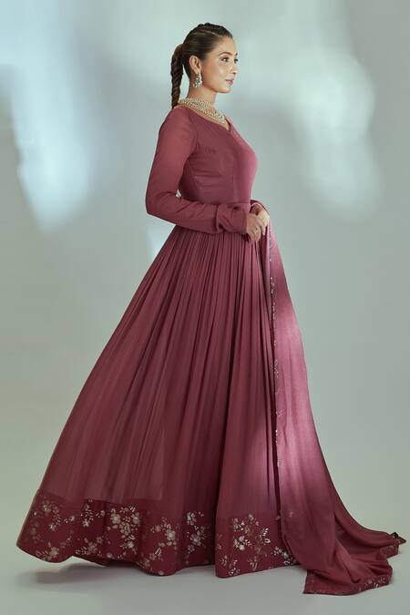 Suruchi Parakh Pink Georgette, Lining Shantoon Sequin Work Leaf Pleated Anarkali With Dupatta Online at Aza Fashions Suruchi Parakh_Pink Georgette, Lining Shantoon Sequin Work Leaf Pleated Anarkali With Dupatta _Online_at_Aza_Fashions