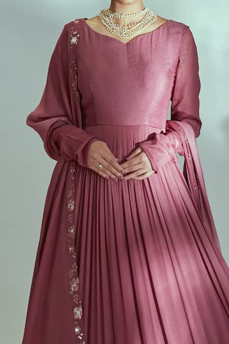 Buy Suruchi Parakh Pink Georgette, Lining Shantoon Sequin Work Leaf Pleated Anarkali With Dupatta Online at Aza Fashions Buy_Suruchi Parakh_Pink Georgette, Lining Shantoon Sequin Work Leaf Pleated Anarkali With Dupatta _Online_at_Aza_Fashions