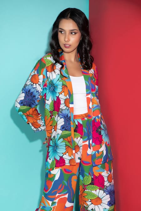 Buy Rhe-Ana Blue Rayon Abstract Floral Blazer Shirt And Pant Set Online at Aza Fashions Buy_Rhe-Ana_Blue Rayon Abstract Floral Blazer Shirt And Pant Set _Online_at_Aza_Fashions