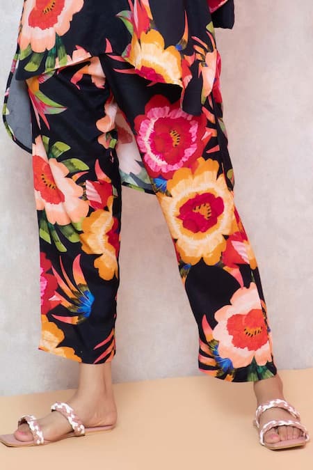 Abstract Floral Printed Wide Leg Pants | Karen Millen