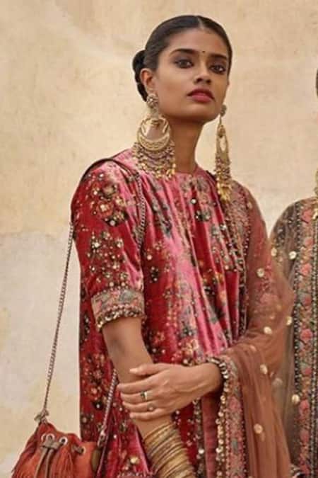 Sabyasachi_Velvet Embroidered Pantsuit Set_Online_at_Aza_Fashions