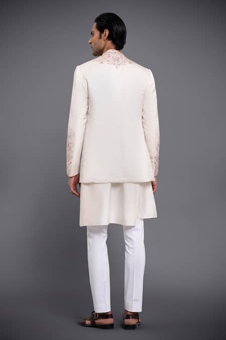 Shop Raghavendra Rathore Jodhpur Off White Linen Silk Thread Jacket at Aza Fashions Shop_Raghavendra Rathore Jodhpur_Off White Linen Silk Thread Jacket _at_Aza_Fashions
