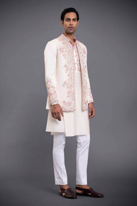 Raghavendra Rathore Jodhpur Off White Linen Silk Thread Jacket Online at Aza Fashions Raghavendra Rathore Jodhpur_Off White Linen Silk Thread Jacket _Online_at_Aza_Fashions