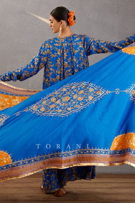 Torani_Blue Silk Embroidery Rang Shyam Zeenat Doshala_Online_at_Aza_Fashions