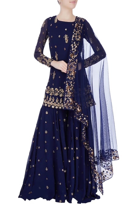 Astha Narang Blue Embroidered Sequin Round Neck Sharara Set  