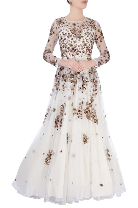 Astha Narang White Embellished Gown For Women