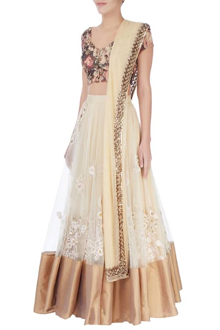Buy Astha Narang Beige Floral, Thread Work V Neck Embroidered Lehenga Set Online at Aza Fashions Buy_Astha Narang_Beige Floral, Thread Work V Neck Embroidered Lehenga Set_Online_at_Aza_Fashions