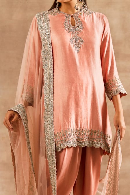 Jayanti Reddy_Peach Silk Zardozi Round Embroidered Kurta Set _Online_at_Aza_Fashions