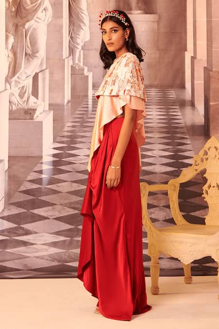 Gauri Dhawan Pink Satin Round Neck Asymmetric Triangle Tunic Online at Aza Fashions Gauri Dhawan_Pink Satin Round Neck Asymmetric Triangle Tunic_Online_at_Aza_Fashions