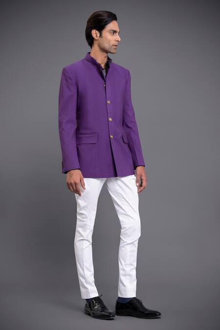 Raghavendra Rathore Jodhpur_Purple Silk Thread Bandhgala_Online_at_Aza_Fashions