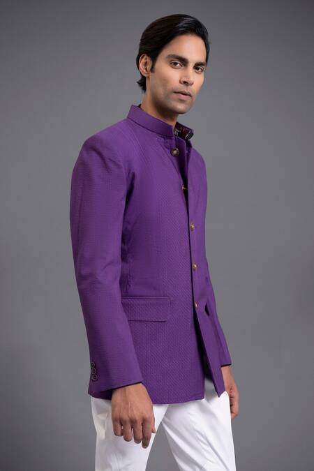 Buy_Raghavendra Rathore Jodhpur_Purple Silk Thread Bandhgala_Online_at_Aza_Fashions