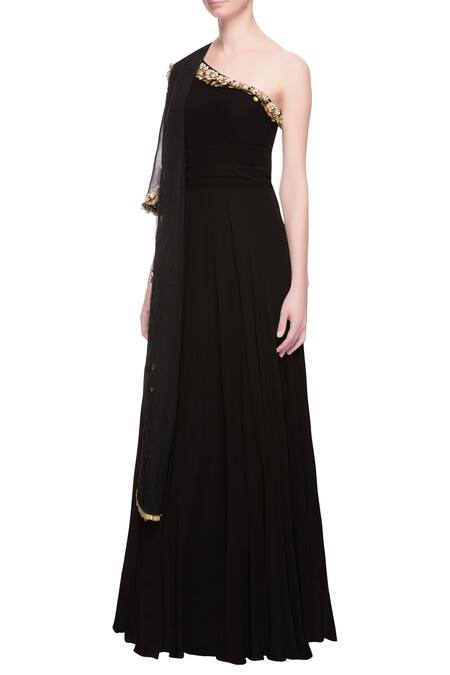 Buy_Bhumika Sharma_Black Anarkali With Gold Cutdana Work_Online_at_Aza_Fashions