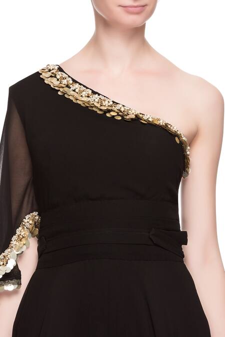 Bhumika Sharma_Black Anarkali With Gold Cutdana Work_at_Aza_Fashions