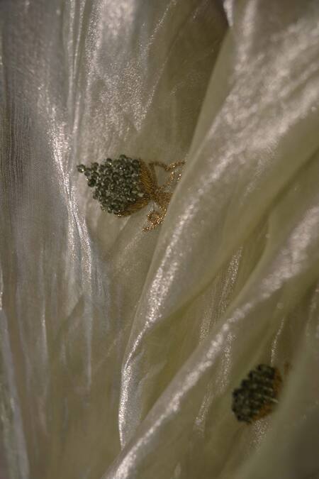 Shop_Studio Malang_Green Tissue Embroidered Angoor Saree_Online_at_Aza_Fashions