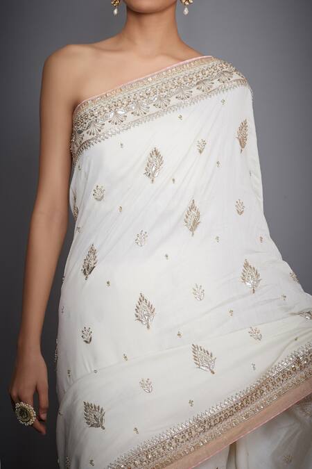 Buy_RI.Ritu Kumar_Off White Silk Blend Embroidery Leaf Motifs Saree With Unstitched Blouse _Online_at_Aza_Fashions