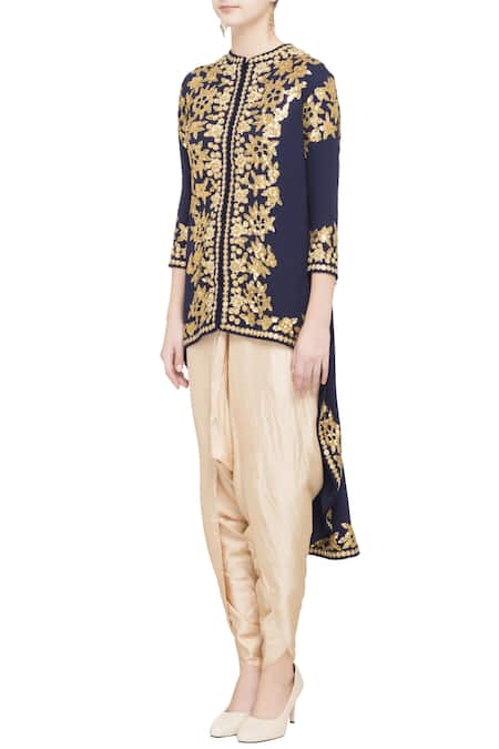 Buy Debyani + CO Blue Navy Georgette And Silk Embellished Asymmetric Jacket Online at Aza Fashions Buy_Debyani + CO_Blue Navy Georgette And Silk Embellished Asymmetric Jacket _Online_at_Aza_Fashions