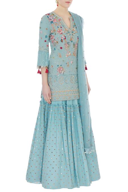 Monika Nidhii_Blue Round Embroidered Kurta Sharara Set  _Online_at_Aza_Fashions
