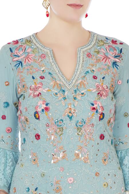 Monika Nidhii_Blue Round Embroidered Kurta Sharara Set  _at_Aza_Fashions