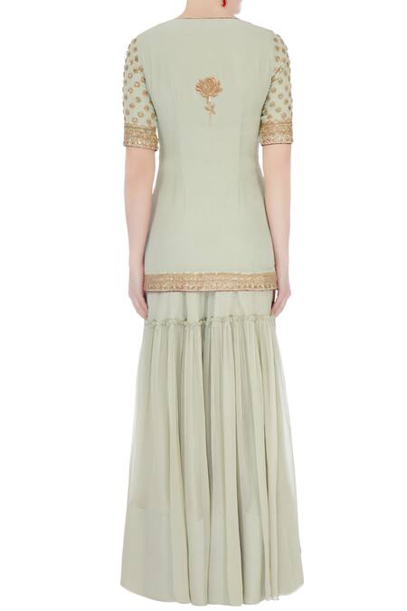 Shop_Monika Nidhii_Green Round Embroidered Kurta Sharara Set  _at_Aza_Fashions