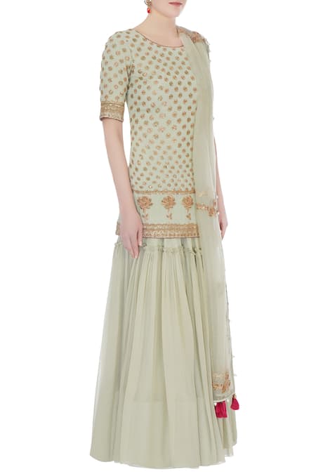 Monika Nidhii_Green Round Embroidered Kurta Sharara Set  _Online_at_Aza_Fashions