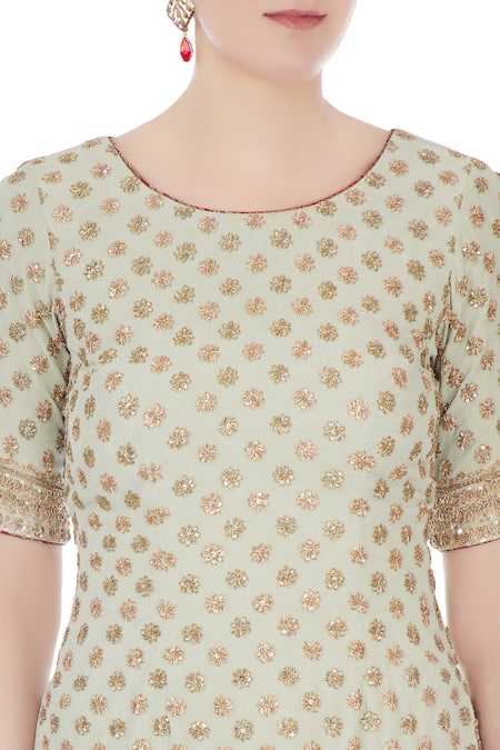 Monika Nidhii_Green Round Embroidered Kurta Sharara Set  _at_Aza_Fashions