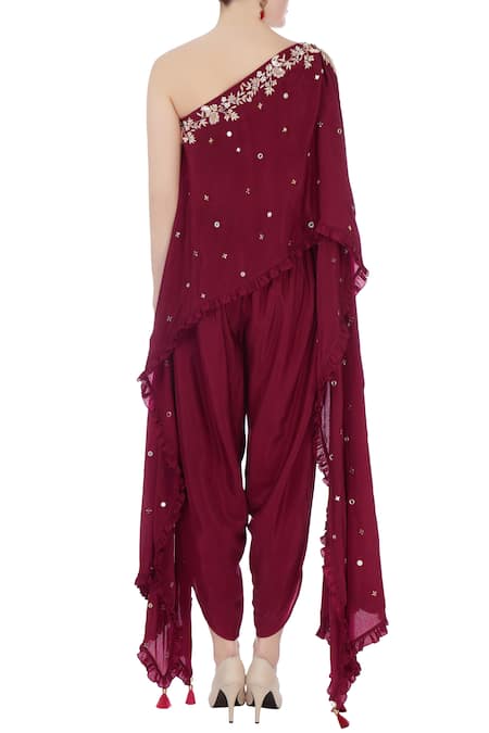 Monika Nidhii Embellished One Shoulder Kurta & Dhoti Pant Set 