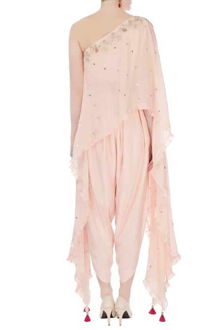 Monika Nidhii Embellished One Shoulder Kurta & Dhoti Pant Set 