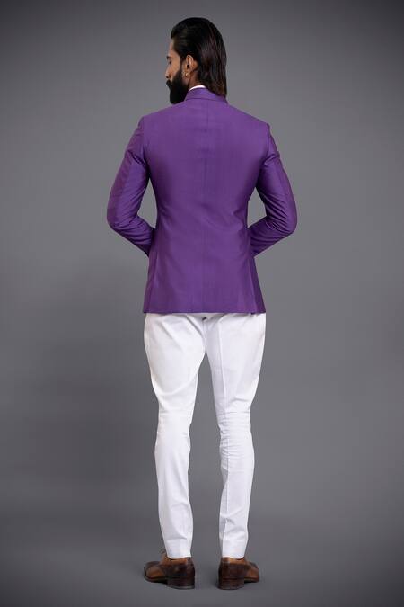 Shop Raghavendra Rathore Jodhpur Purple Silk Bandhgala at Aza Fashions Shop_Raghavendra Rathore Jodhpur_Purple Silk Bandhgala_at_Aza_Fashions